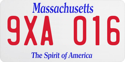 MA license plate 9XA016
