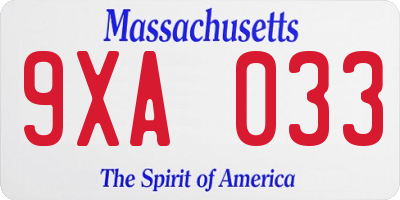 MA license plate 9XA033