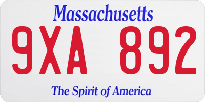 MA license plate 9XA892