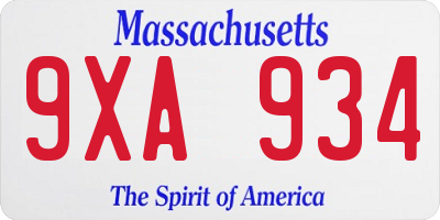 MA license plate 9XA934