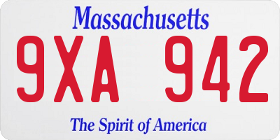 MA license plate 9XA942