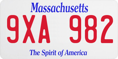 MA license plate 9XA982