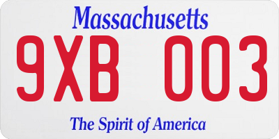 MA license plate 9XB003