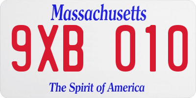 MA license plate 9XB010