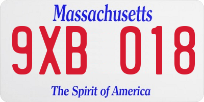 MA license plate 9XB018