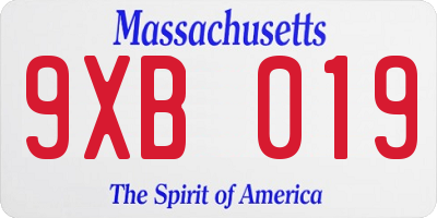 MA license plate 9XB019
