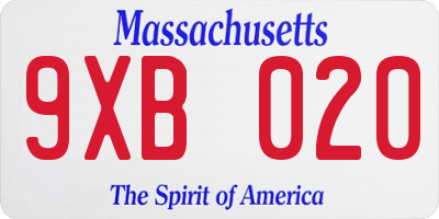 MA license plate 9XB020
