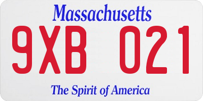 MA license plate 9XB021