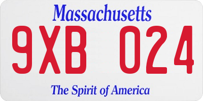 MA license plate 9XB024
