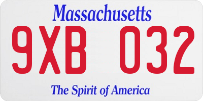 MA license plate 9XB032