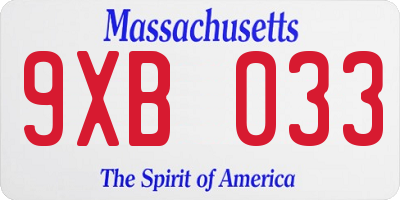 MA license plate 9XB033