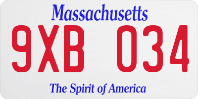 MA license plate 9XB034
