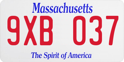 MA license plate 9XB037