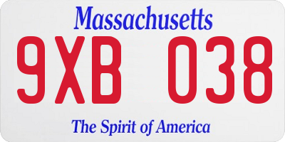 MA license plate 9XB038