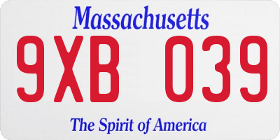 MA license plate 9XB039