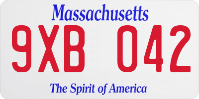 MA license plate 9XB042