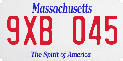 MA license plate 9XB045
