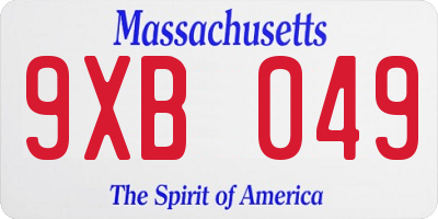 MA license plate 9XB049
