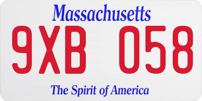 MA license plate 9XB058