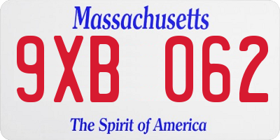 MA license plate 9XB062
