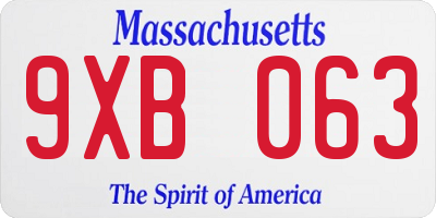 MA license plate 9XB063