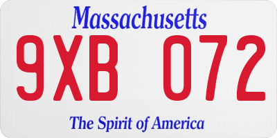 MA license plate 9XB072
