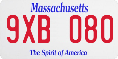 MA license plate 9XB080