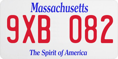 MA license plate 9XB082