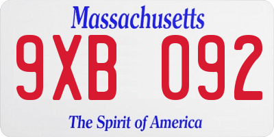 MA license plate 9XB092