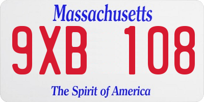 MA license plate 9XB108