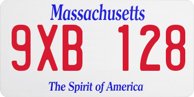 MA license plate 9XB128