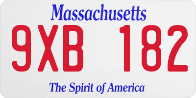 MA license plate 9XB182