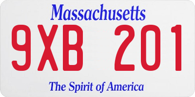 MA license plate 9XB201