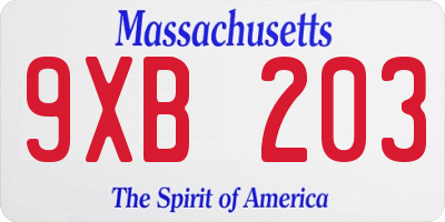 MA license plate 9XB203