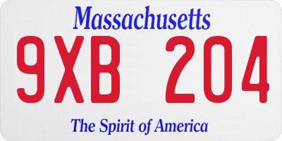 MA license plate 9XB204