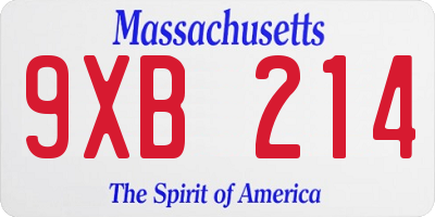 MA license plate 9XB214