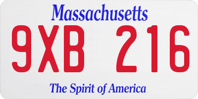 MA license plate 9XB216