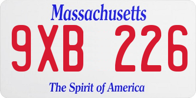 MA license plate 9XB226