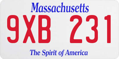 MA license plate 9XB231