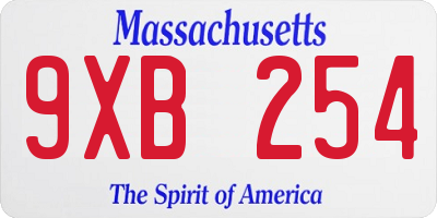 MA license plate 9XB254