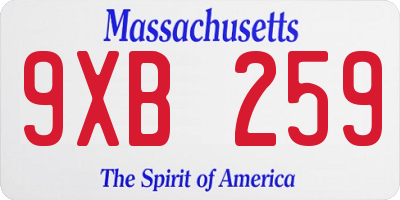MA license plate 9XB259