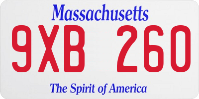 MA license plate 9XB260