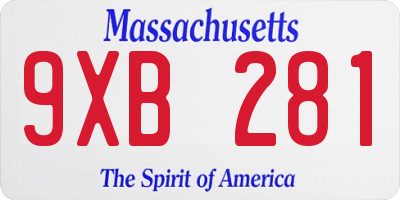 MA license plate 9XB281