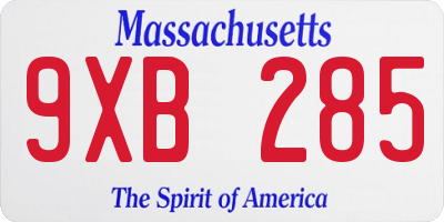 MA license plate 9XB285
