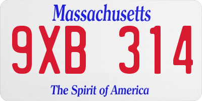 MA license plate 9XB314