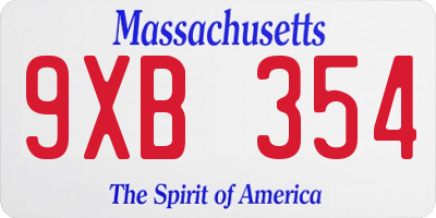 MA license plate 9XB354