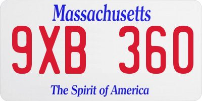 MA license plate 9XB360