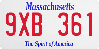 MA license plate 9XB361