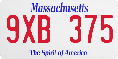 MA license plate 9XB375
