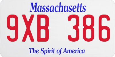 MA license plate 9XB386
